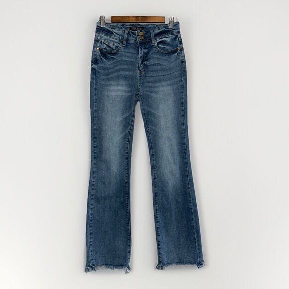 Judy Blue Jeans Bootcut High Rise Fray Hem Stretch Denim Two Button Preppy 5/27 - Picture 4 of 15